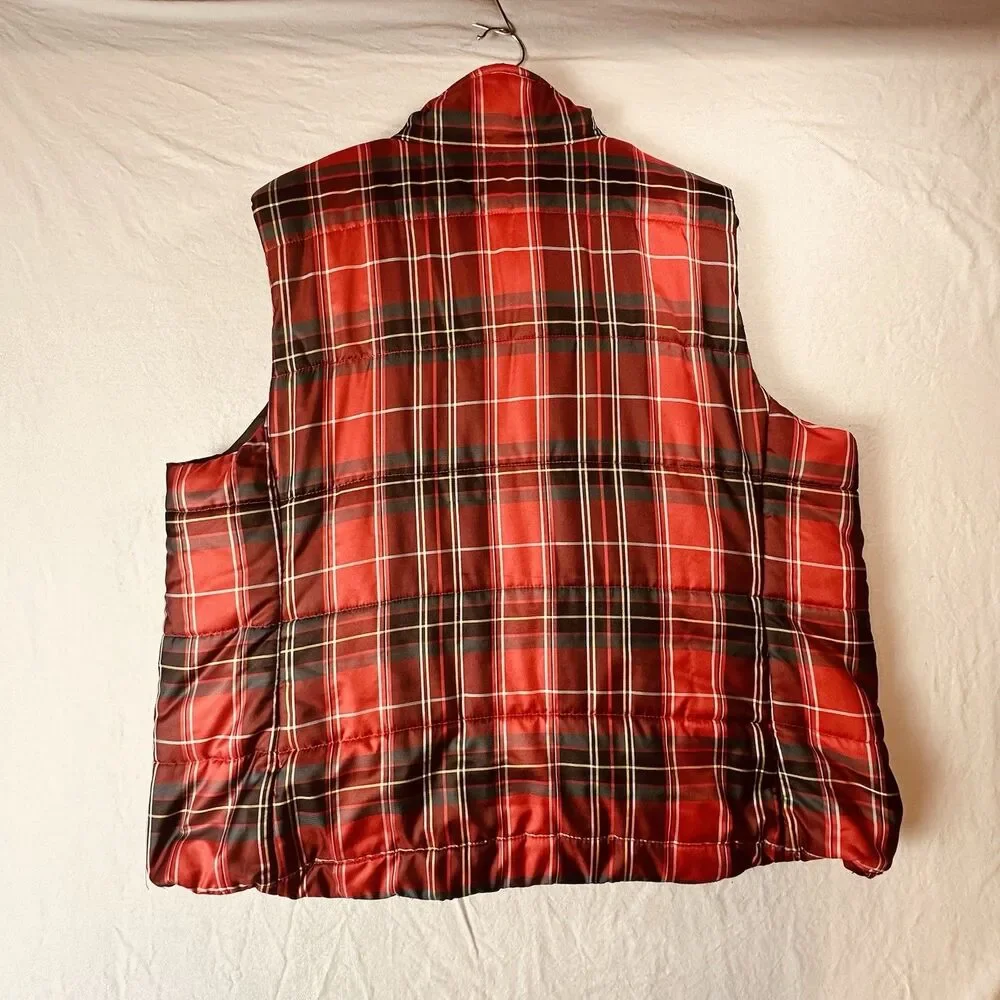 Chaps Ralph Lauren Men’s 3XL Zip Up Vest Red Plaid Pockets Festive Holiday Look